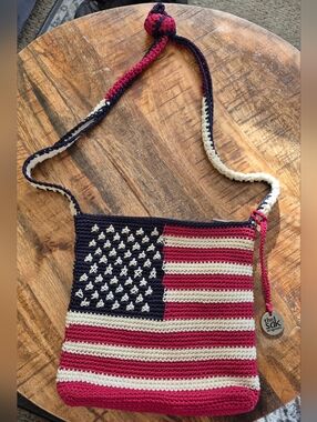 Vintage The SAK American Flag Crochet Shoulder Bag